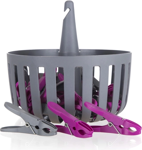 Viseča košara z kljukico in ščipalkami za perilo BRILANZ, 30 kosov, mešanica barv