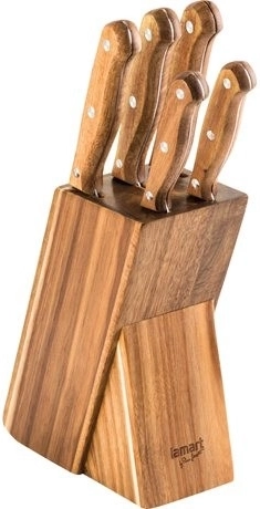 Komplet 5 kuhinjskih nožev v lesenem bloku Wood