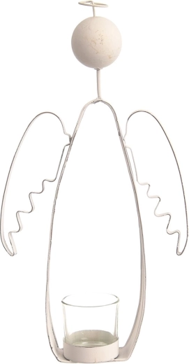 Dekorativni angel za svečo bel kov in steklo 28 cm