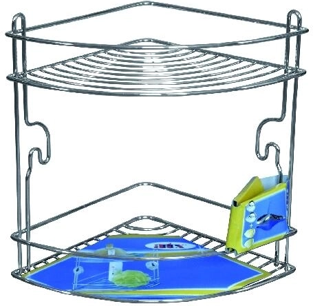 Kotna dvonadstropna polica STICK, krom, 20 × 20 × 26 cm