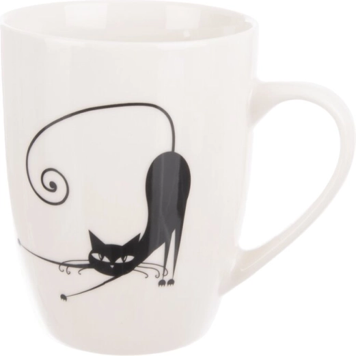 Porcelanasta skodelica z motivom mačke bela/črna 370 ml