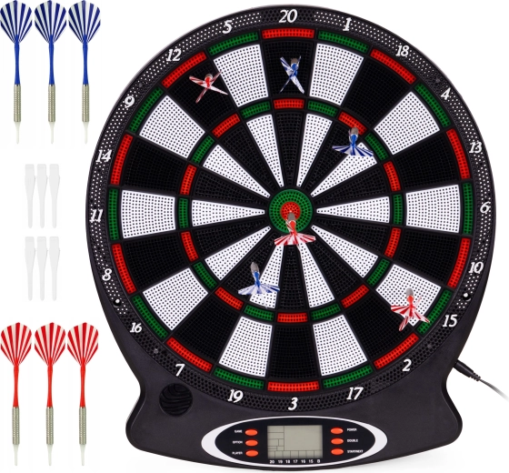 Elektronska tarča za pikado z LCD-zaslonom, 38 cm, 18 iger in 6 puščic
