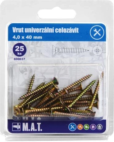 Universal full-thread screws 4 × 40 mm, galvanized, 25 pcs