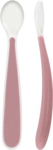 Chicco silikonska žlička Soft rožnata 2 kosa, 6m+