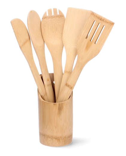 Bambusov kuhinjski set 6 kosov s stojalom