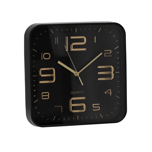 Stenska kvadratna ura 30,2 × 30,2 cm črna z zlatimi številkami