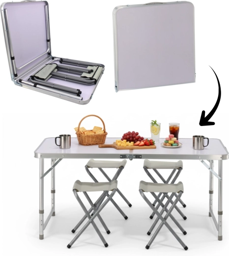 Zložljiv kamping set z mizo in 4 stolčki 120 × 60 × 70 cm