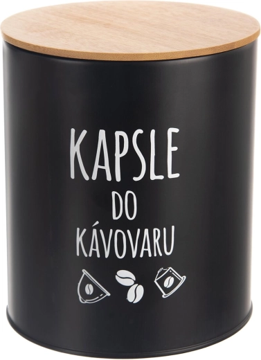 Doza za kapsule Black z bambusovim pokrovom 16 cm