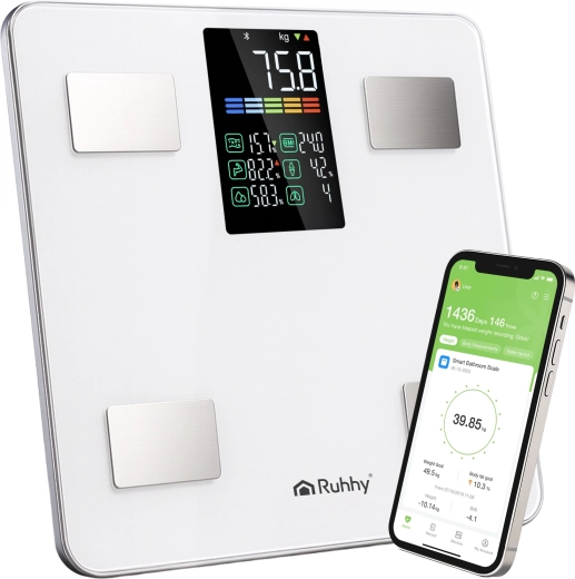 Ruhhy analitična kopalniška tehtnica z LCD in BMI (Feelfit), bela