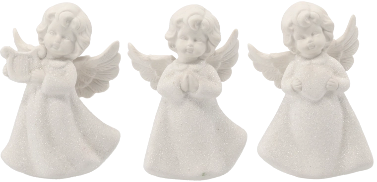 Keramična bela angelska figurica 13 cm – tridelnI set