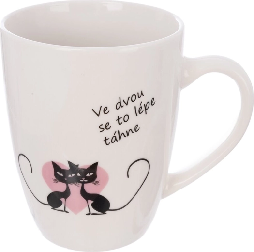 Porcelanasta skodelica z motivom mačke, bela 380 ml
