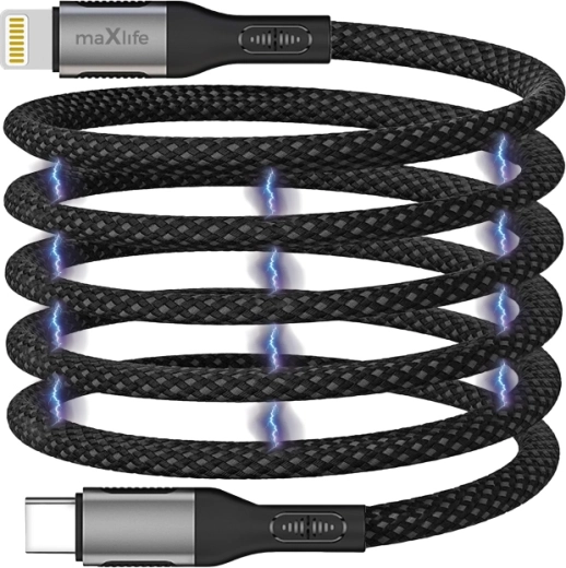 Magnetni kabel Maxlife USB-C – Lightning 1 m 27 W, najlonski, črn