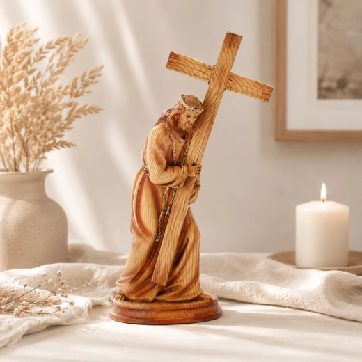 Polyresin Figurine of Jesus Carrying the Cross, 31.5 cm