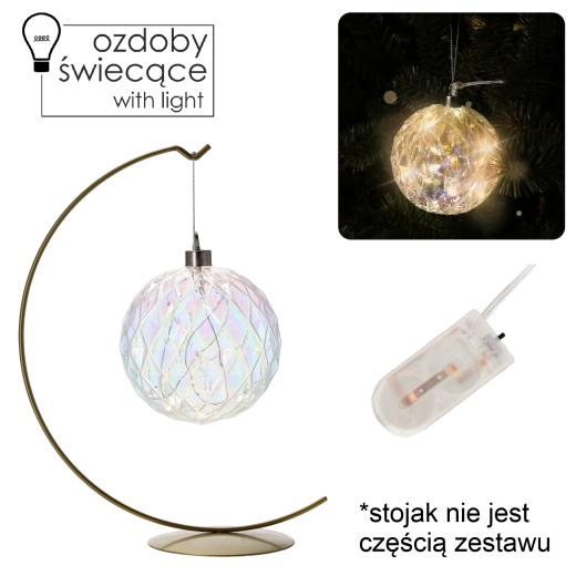 Steklena viseča dekoracija z LED, geometrijski vzorec, premer 10 cm