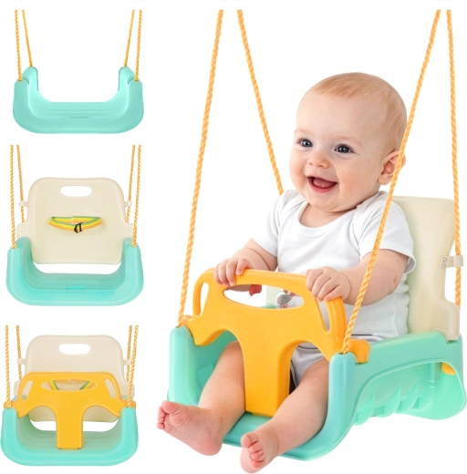 Kruzzel 3-in-1 kids rope swing, cream-turquoise