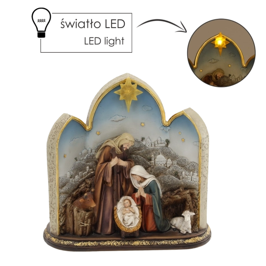 Figurica božičnih jaslic s Sveto družino in LED zvezdo 21 × 10 × 21 cm
