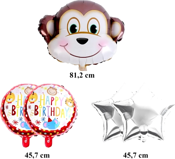 Birthday balloon set monkey, animals, 5 pcs