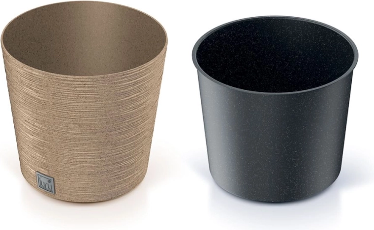 Cvetlični lonček Furu Round Low Eco Wood z vložkom 25 cm – naturo