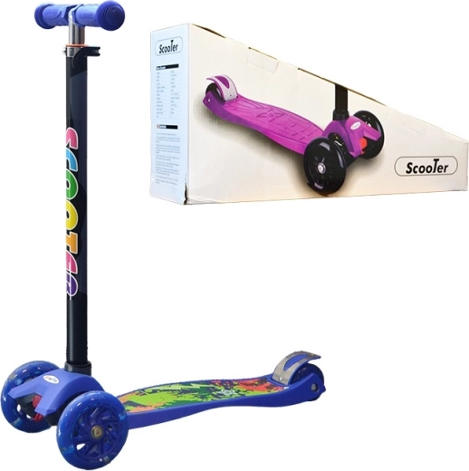 Otroški trikolesni skiro s svetlečimi kolesi – moder