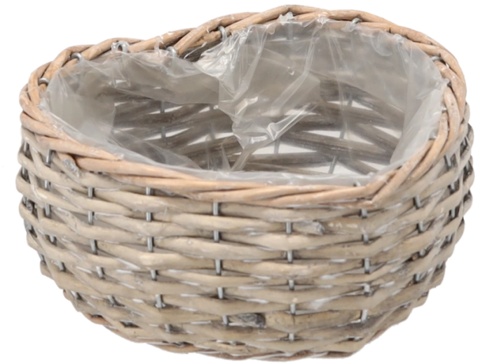 Pleteni koš iz vrbovega šibja za rože, srce 17 × 19 × 8 cm, siva