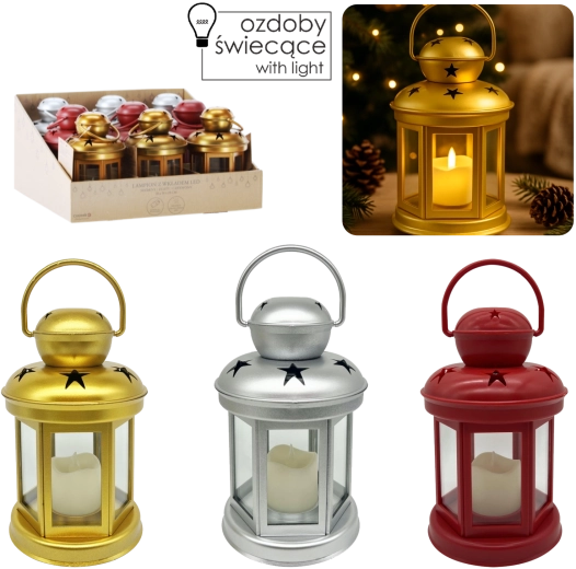 Dekorativni LED lampijon 19 cm – srebrn, zlat in rdeč