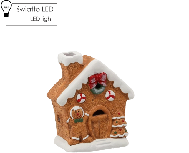 Božična figurica – medenjakova hišica z LED osvetlitvijo 12,5 × 6,5 × 14,5 cm