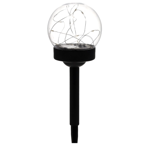 Sončna vrtna svetilka s stekleno kroglo, toplo bela, črn kol