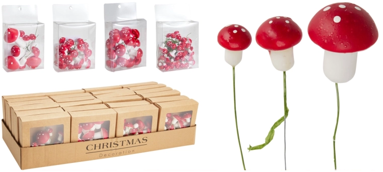 Dekorativne gobe na žici rdeče 8 cm