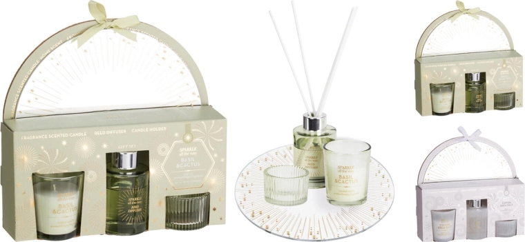 Darilni komplet aroma difuzorja, svečke in svečnika