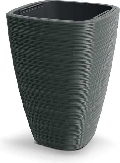 Cvetlični lonec Vena Square 38,8 cm – temno siv plastičen cvetlični lonec z vložkom