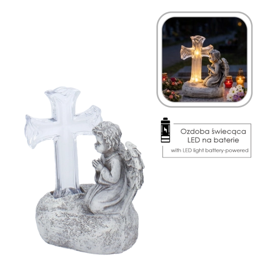 Solar LED Grave Decoration with Praying Angel and Cross, 16 cm