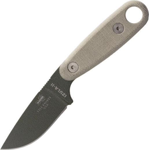 ESEE Izula II zelen nož za vrat z micarto ročajem in črnim etuijem