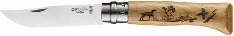 Opinel N°08 Inox Animalia Dog žepni nož, hrastov les, 8,5 cm