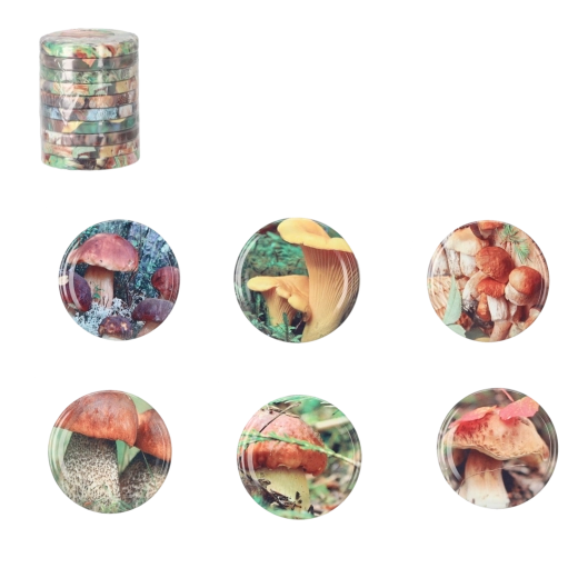 Komplet kovinskih pokrovčkov Twist-off 66 mm z motivom gob, 10 kos