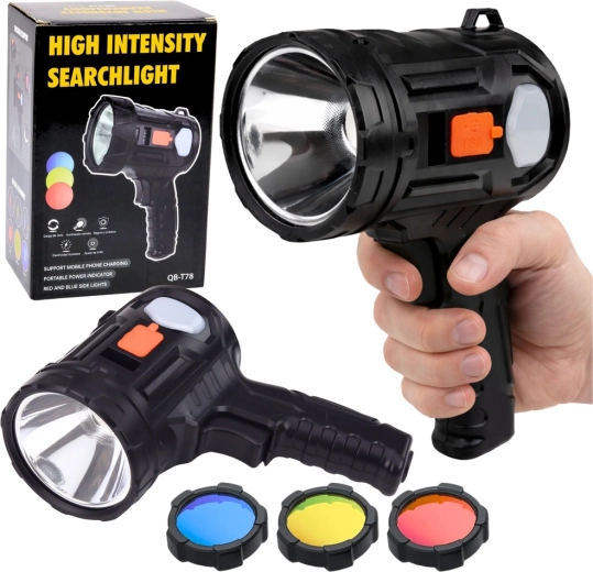 sončna LED ročna svetilka z 6 načini in zamenljivimi filtri 19 cm