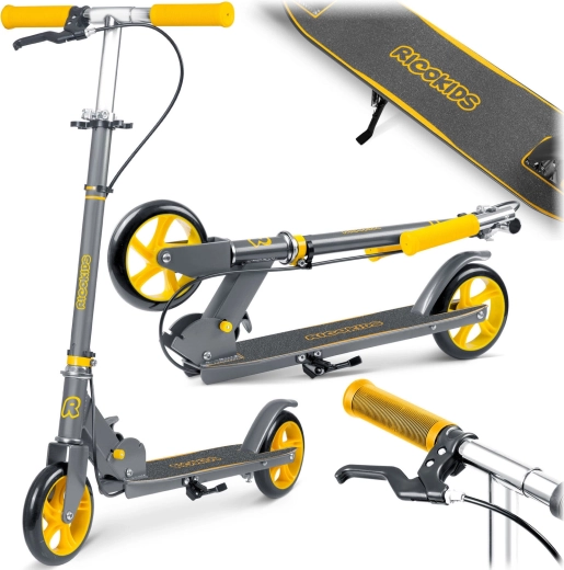 Otroški zložljivi skiro RICOKIDS Kodi sivo-oranžen z ročnim in nožnim zaviranjem