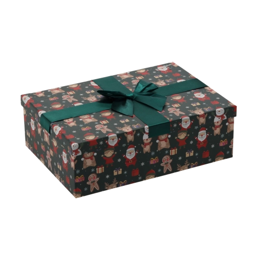 Christmas gift box with green bow 28.5 × 20 × 8.5 cm - 1 piece