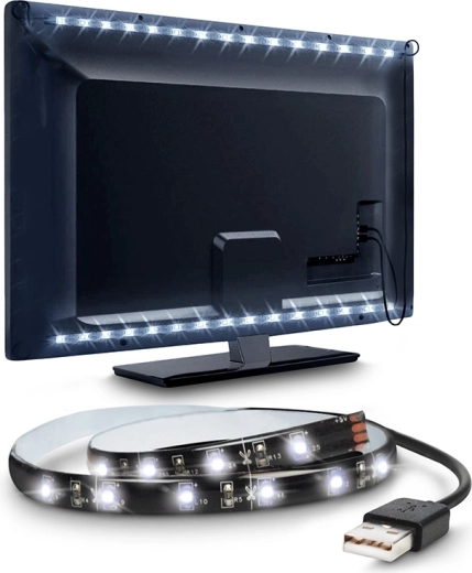 Solight LED-trak za TV in računalnik, 100 cm, USB s stikalom, hladno bela