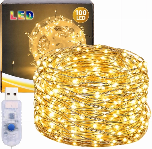 Christmas wire string lights with 100 LED bulbs, 3 m - 1 piece