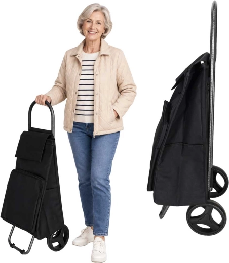 Black shopping trolley with wheeled bag with thermal pocket 95 cm