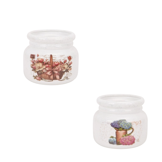 Beli keramični okrasni lonec za rože 20 × 20 × 16,5 cm (mešanica vzorcev)