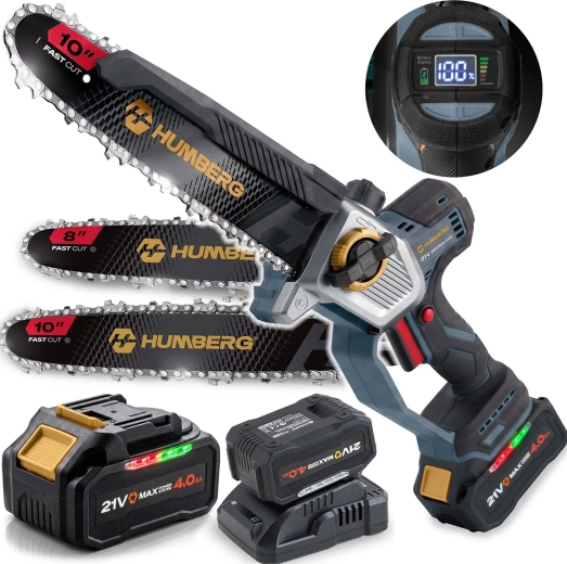 Cordless pruning chainsaw Humberg HM-437 21 V 4.0 Ah (8" and 10" bars)