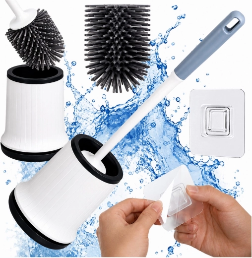 White silicone toilet brush with holder (freestanding and wall-mounted) - 1 pc