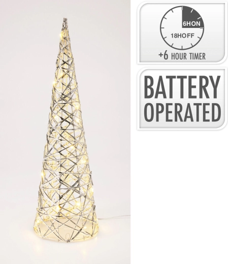 Dekorativna LED piramida 40 cm s srebrno površino in časovnikom