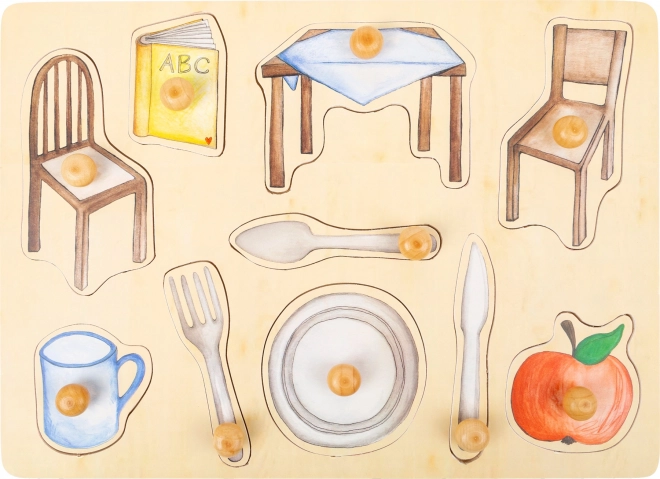 small foot lesene sestavljanke vsakdanji predmeti