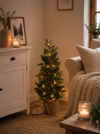 Umetna božična smrečica 70 cm v loncu z LED osvetlitvijo