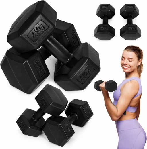 Heksagonalne ročke MOVEPRO 2×4 kg (črne)