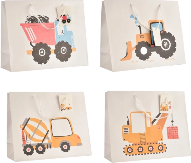 Darilna vrečka – delovni stroji 26 × 10 × 32 cm (mešanica 4 dizajnov)