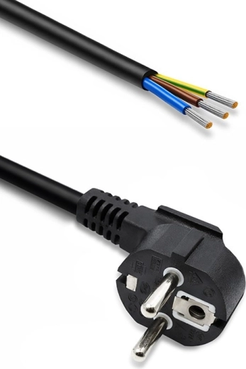 Napajalni kabel z ukrivljenim vtičem Schuko CEE 7/7, odizolirani pocinjeni vodniki, 3×1,0 mm², 1,8 m