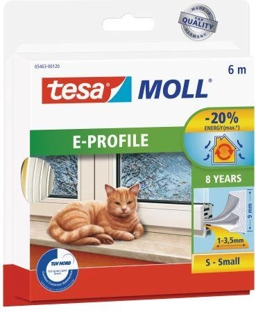 Tesnilo za okna in vrata E 9 × 4 mm, belo, 6 m